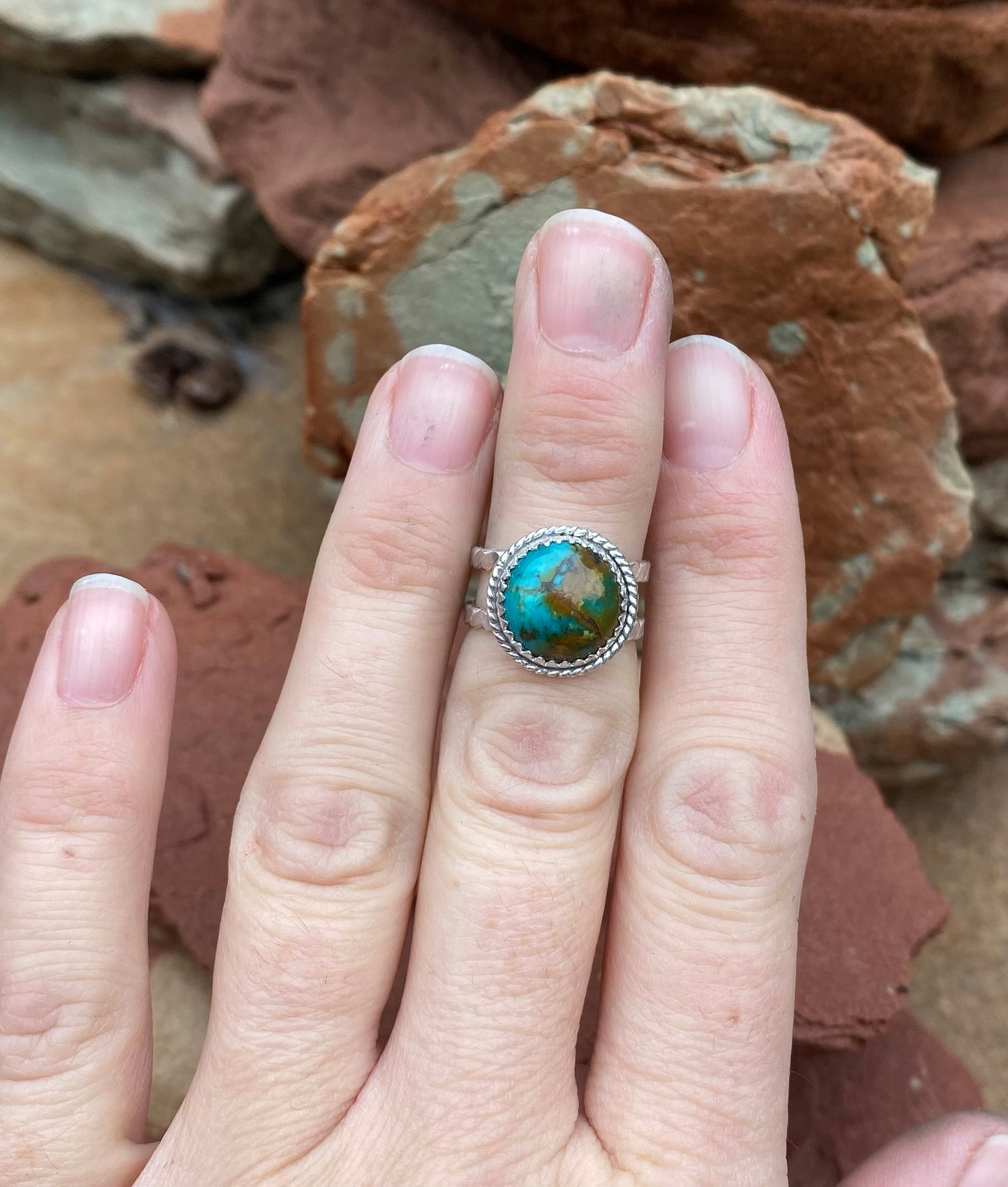 Turquoise Ring with Double Band (Size 5)