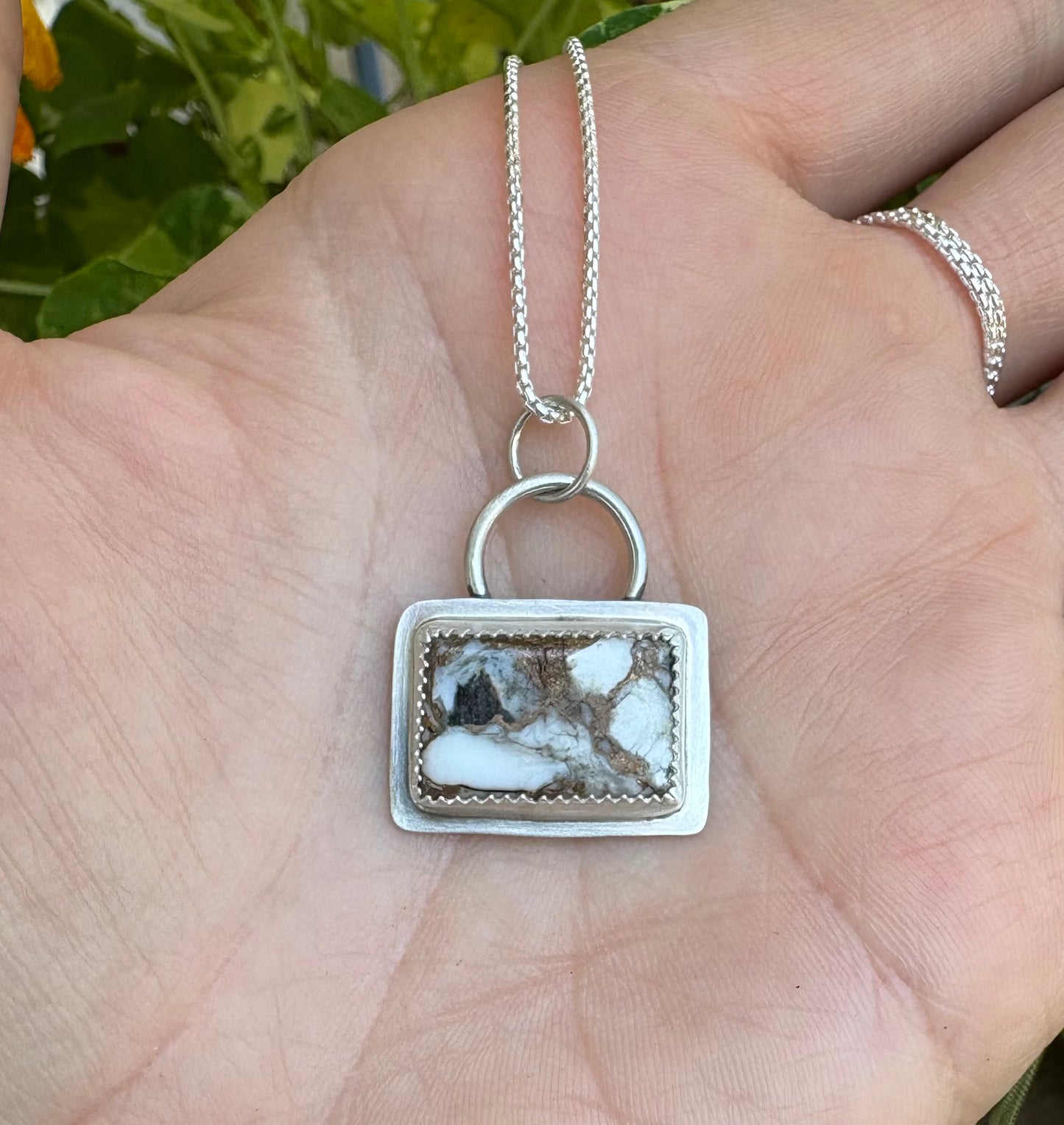 White buffalo and obsidian necklace (18 inch chain)