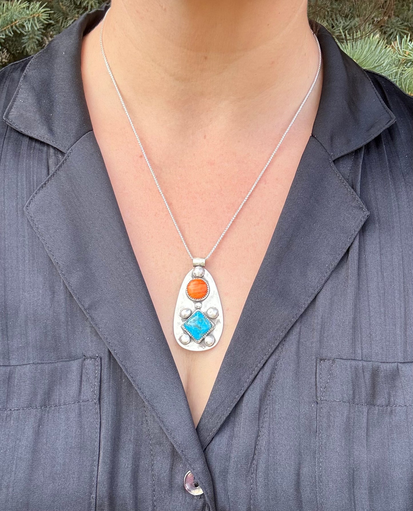 Spiny Oyster and Kingman Turquoise Necklace