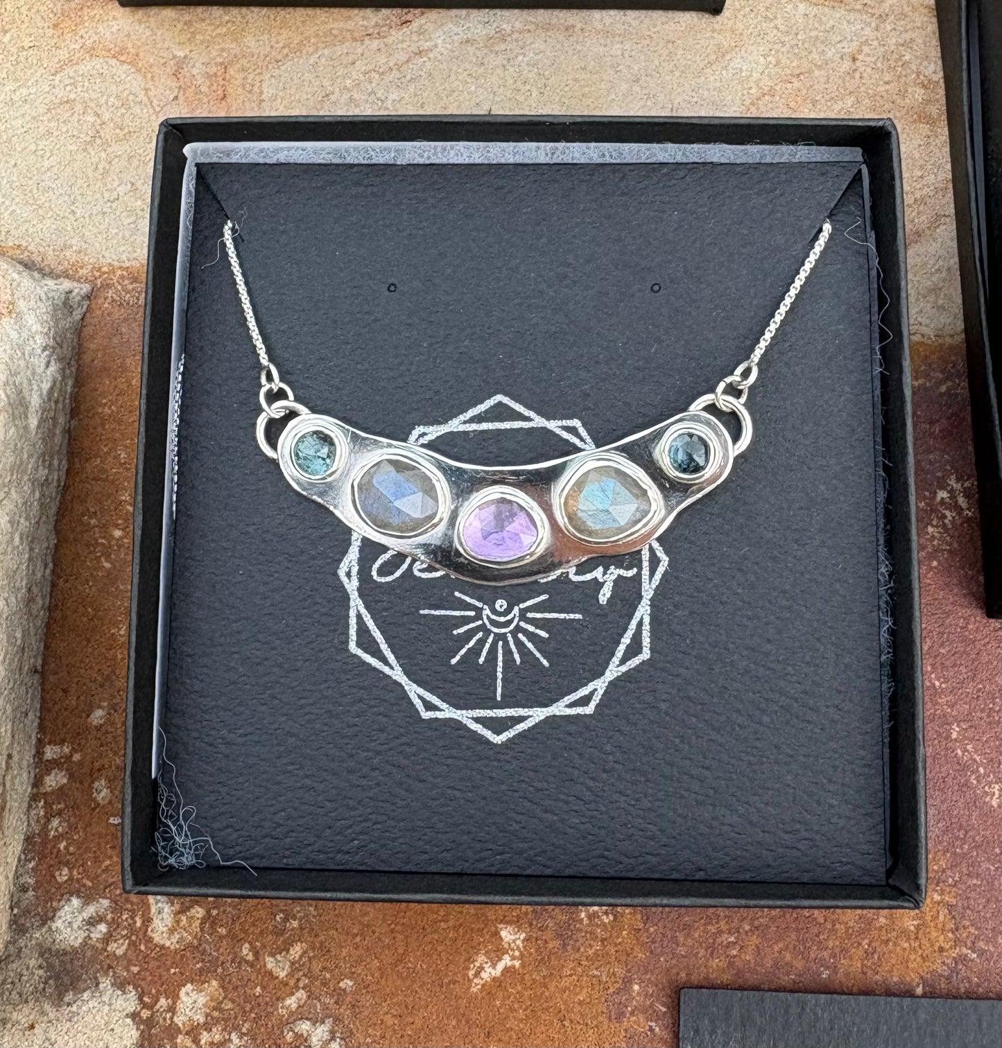 Kyanite, Labradorite, and Amethyst Talisman Necklace (~18” Chain)