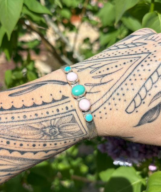 Conch Shell and Turquoise Cuff Bracelet