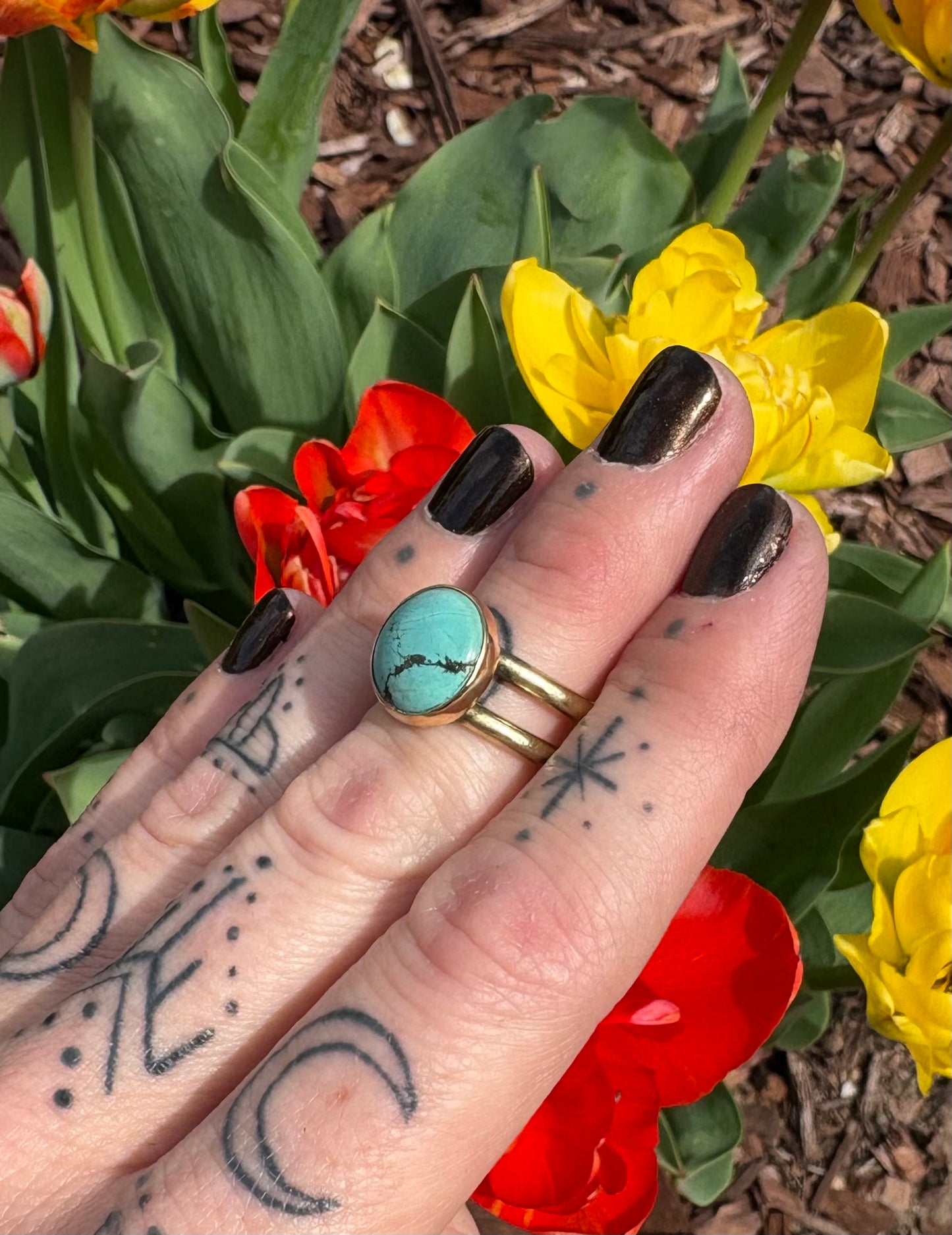 Brass and Turquoise Ring (Size 5)