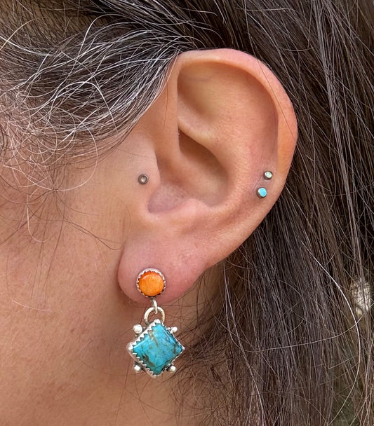 Spiny oyster shell and turquoise drop earrings