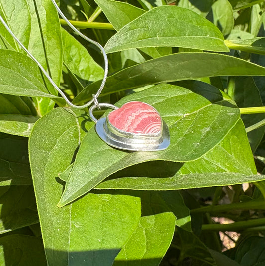 Heart Rhodochrosite Necklace (18 inch chain)