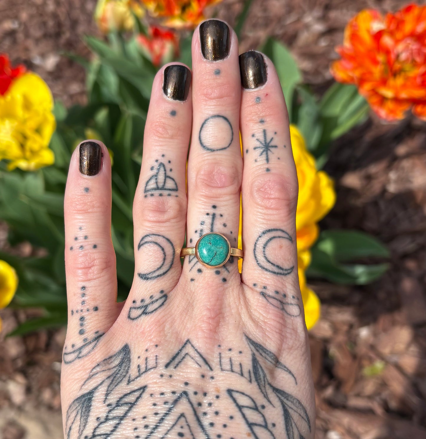 Brass and Turquoise Ring (Size 8)