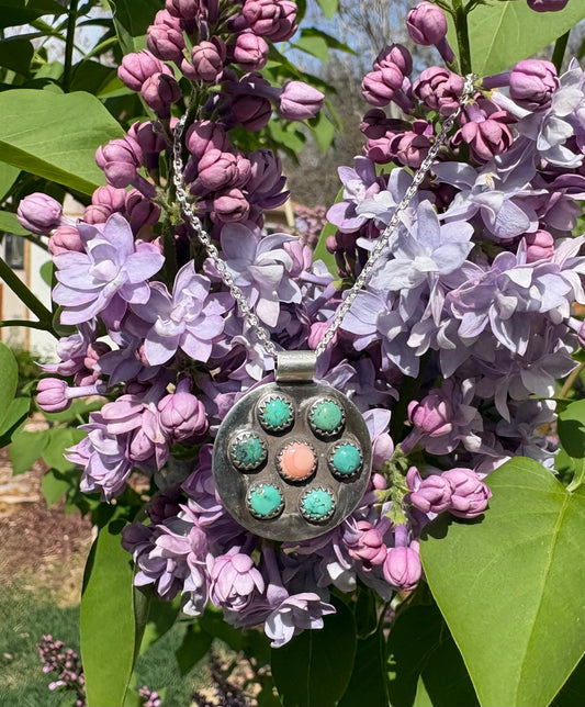 Conch Shell and Turquoise Flower Necklace