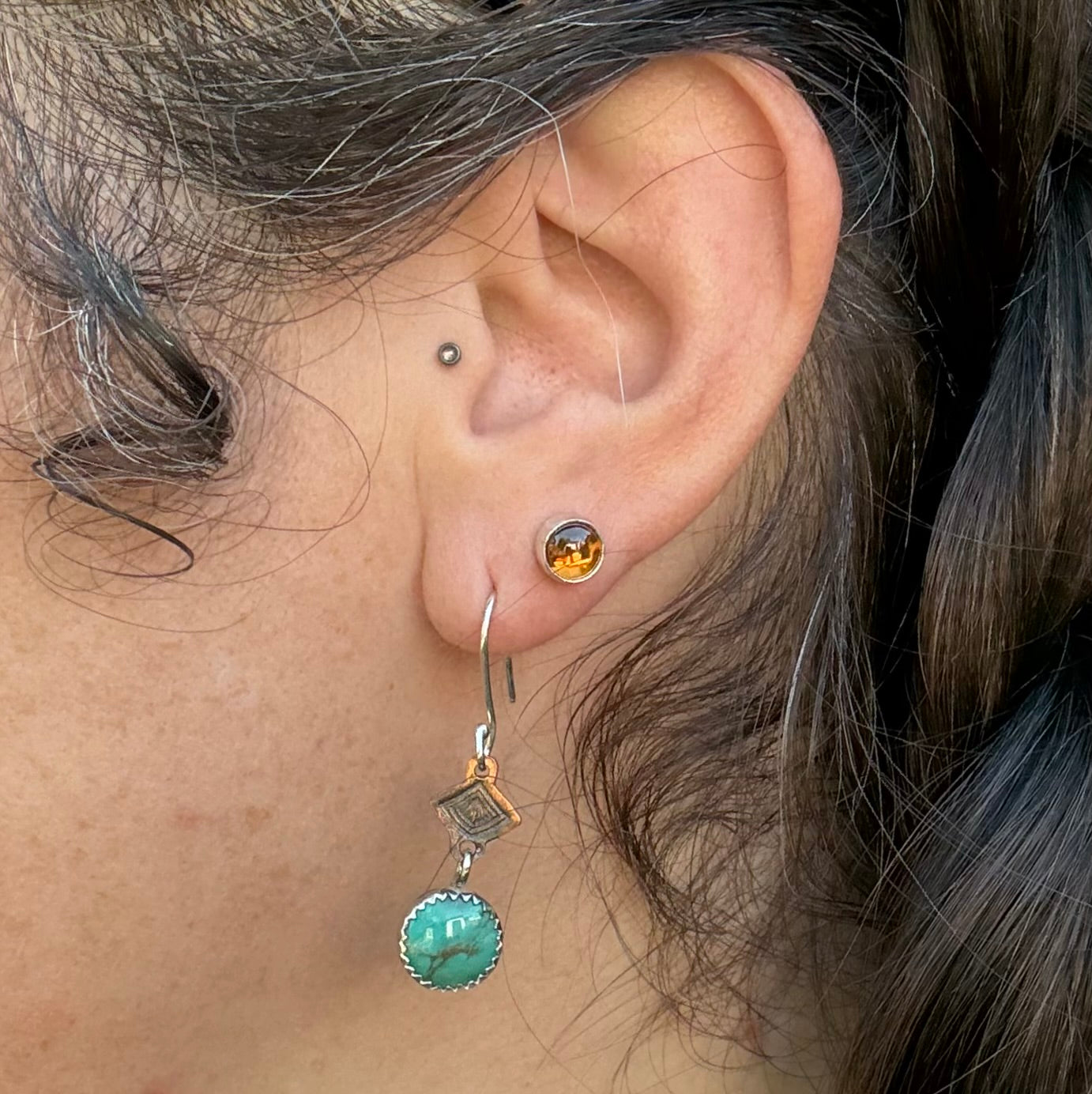 Kingman Turquoise and Stamped Copper Earrings