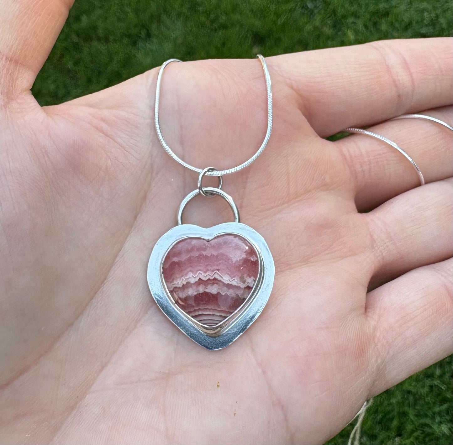 Heart Rhodochrosite Necklace (18 inch chain)