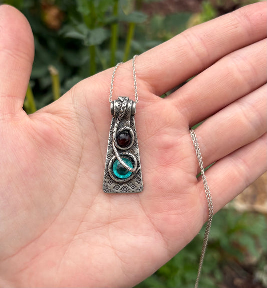 Snake silver clay necklace (18 inch chain)