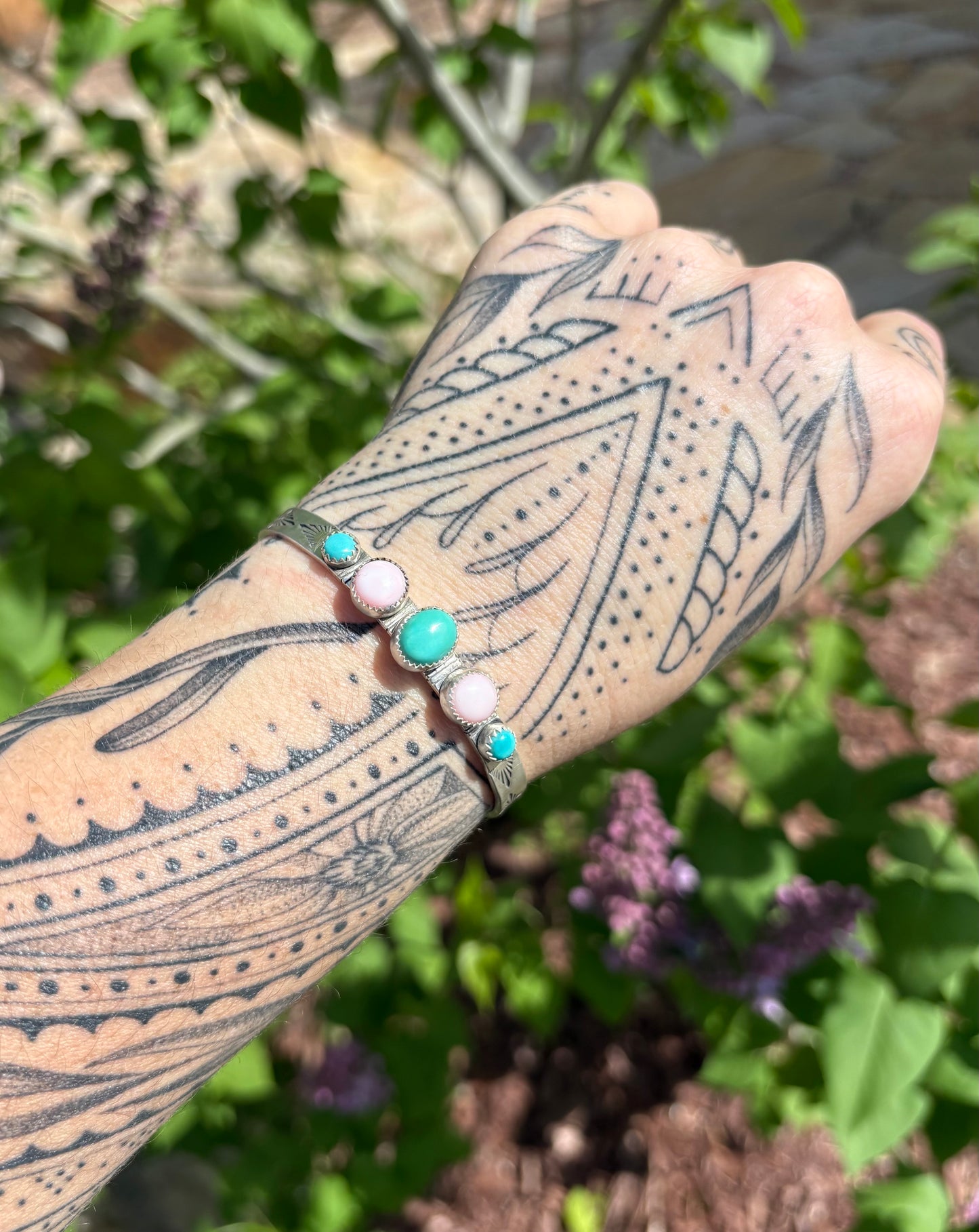 Conch Shell and Turquoise Cuff Bracelet