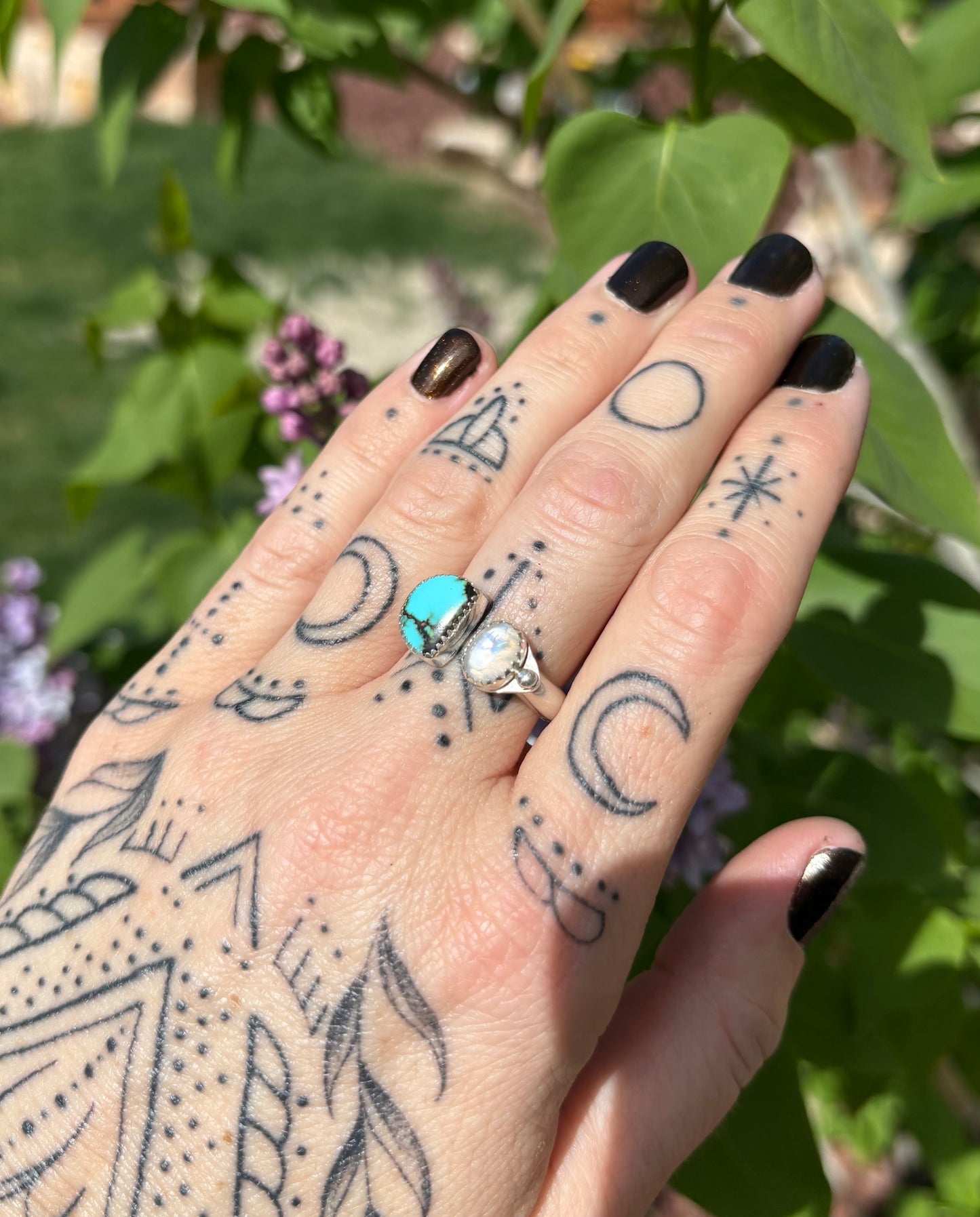 Turquoise and Moonstone Ring (Adjustable Size 7-8)
