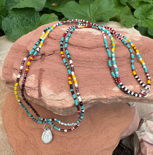 Dew Drop Stamped Beaded Necklace