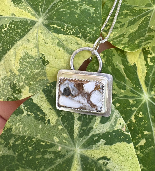 White buffalo and obsidian necklace (18 inch chain)