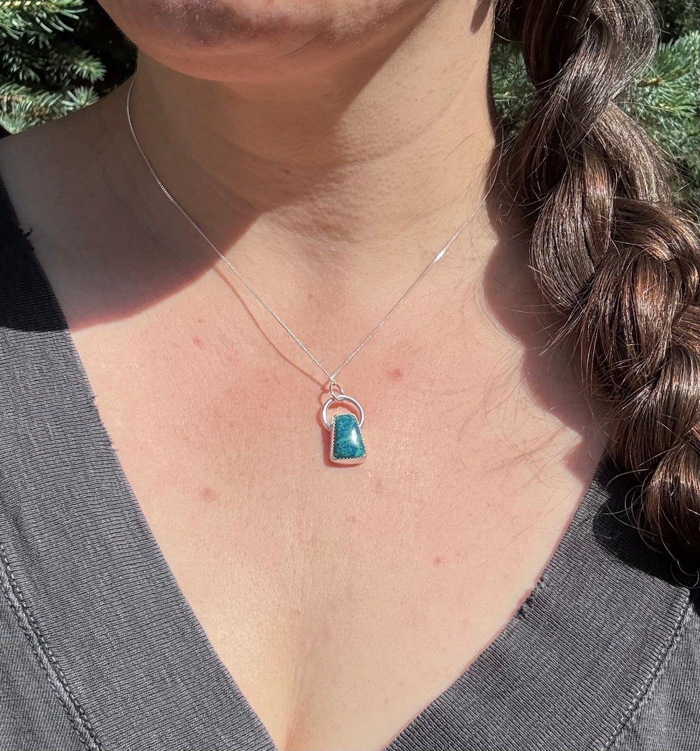 Malachite & Chrysocolla Necklace (18 inch chain)