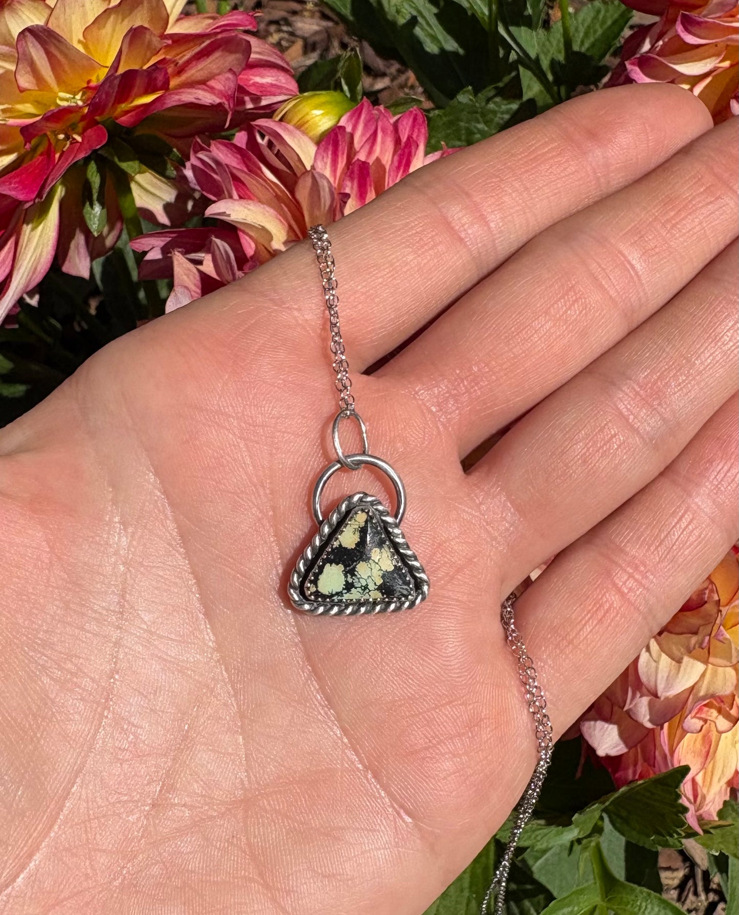 Triangle Hubei Turquoise Necklace (20 inch chain)