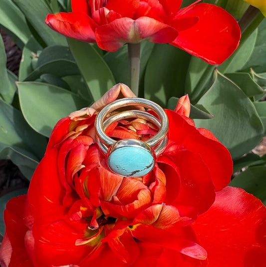 Brass and Turquoise Ring (Size 5)