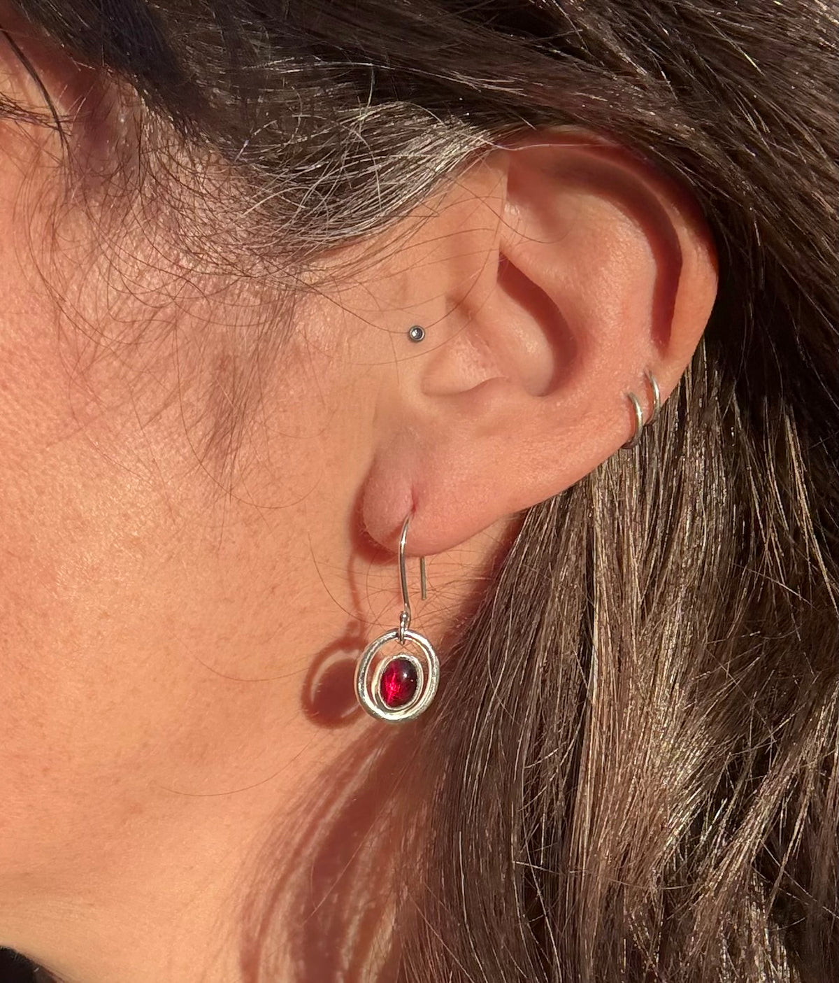 Garnet Halo Earrings