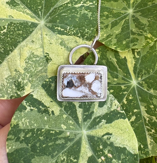 White buffalo and obsidian necklace (18 inch chain)