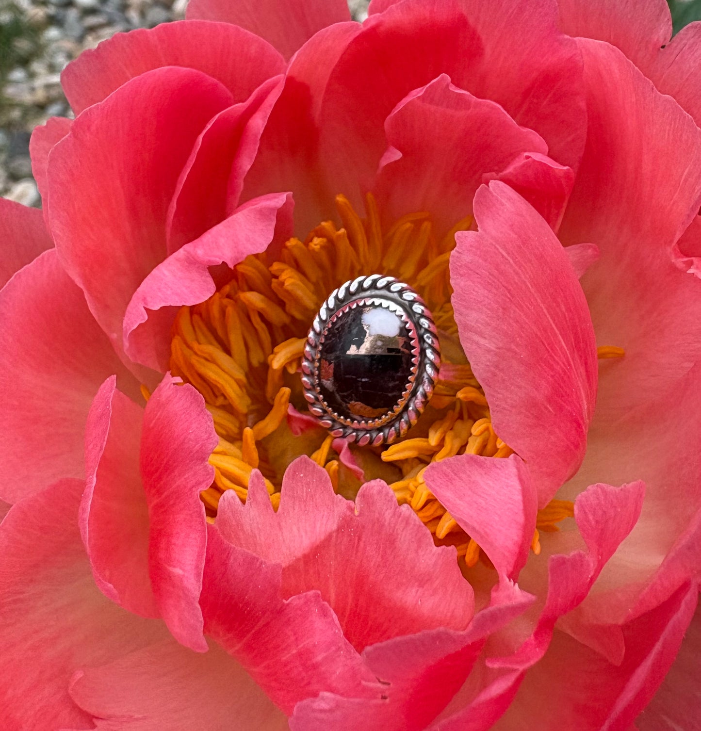 Obsidian and White Buffalo Ring (Size 8.5)