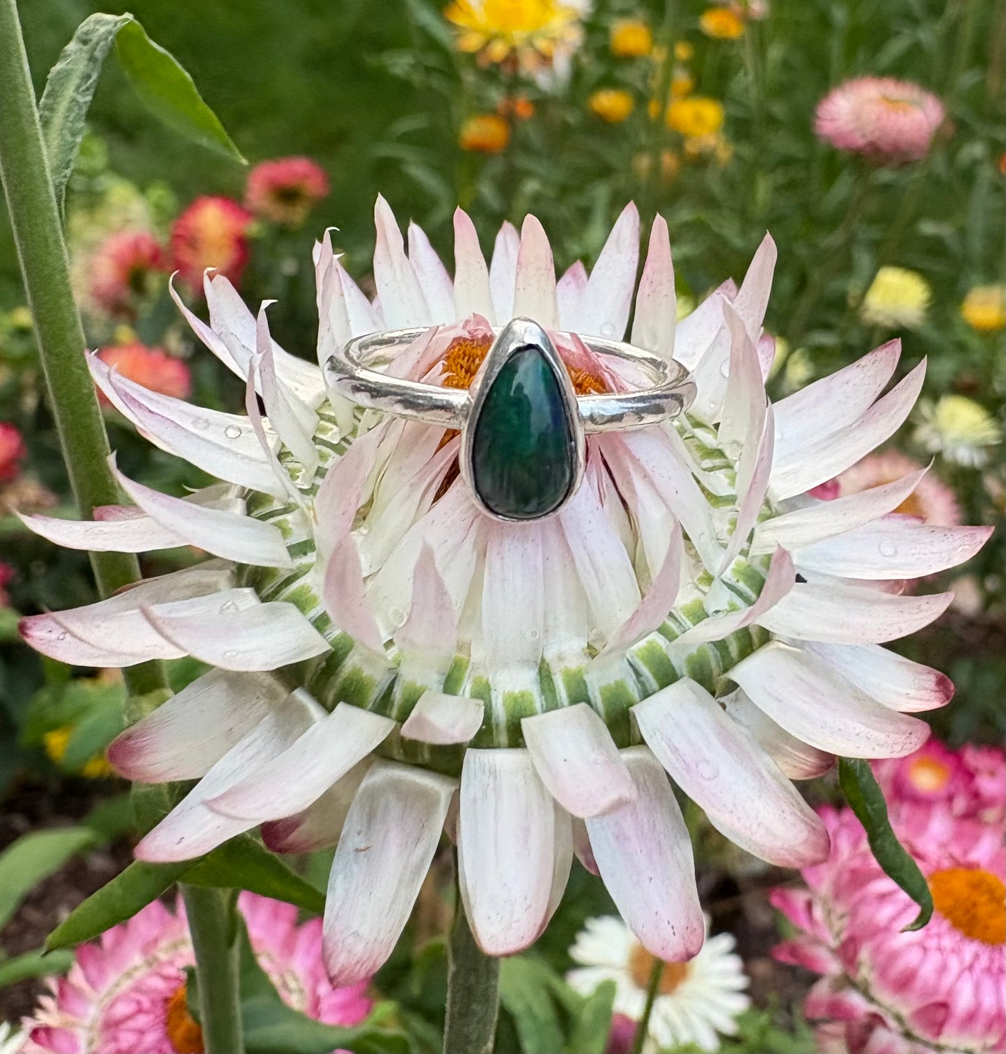 Slim Teardrop Ethiopian Smoke Opal Ring (Size 6.25)