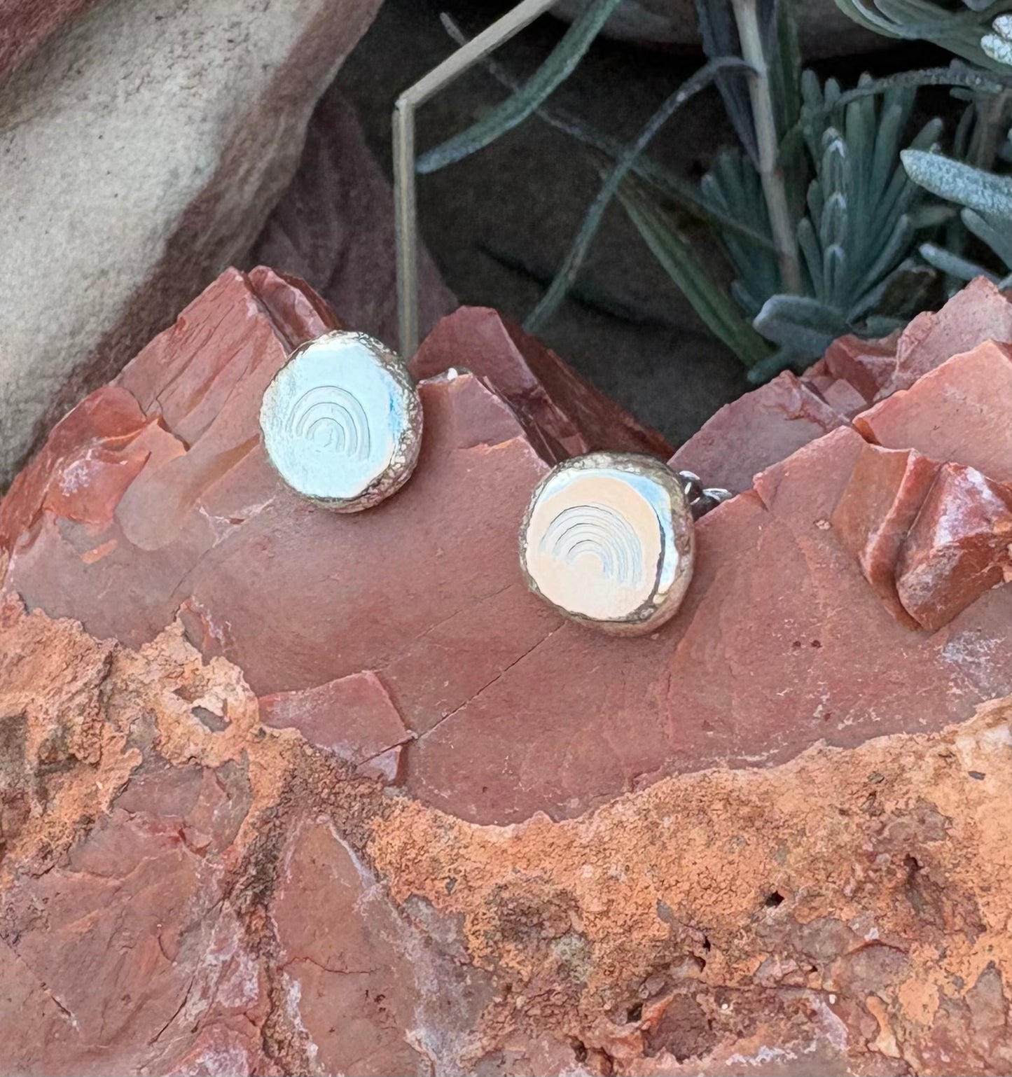 Rainbow stamp earrings