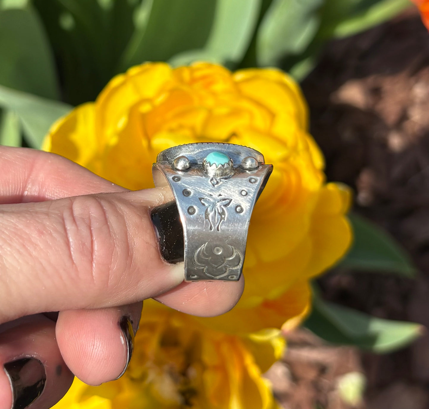Spiny oyster shell and turquoise ring (Size 11)