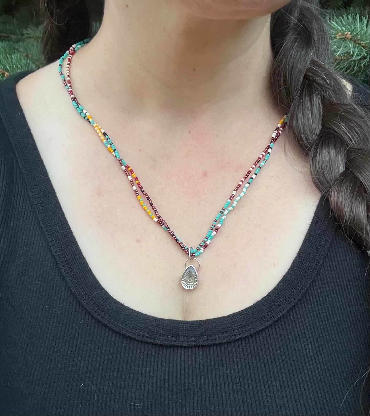 Desert Stamped, Beaded Necklace