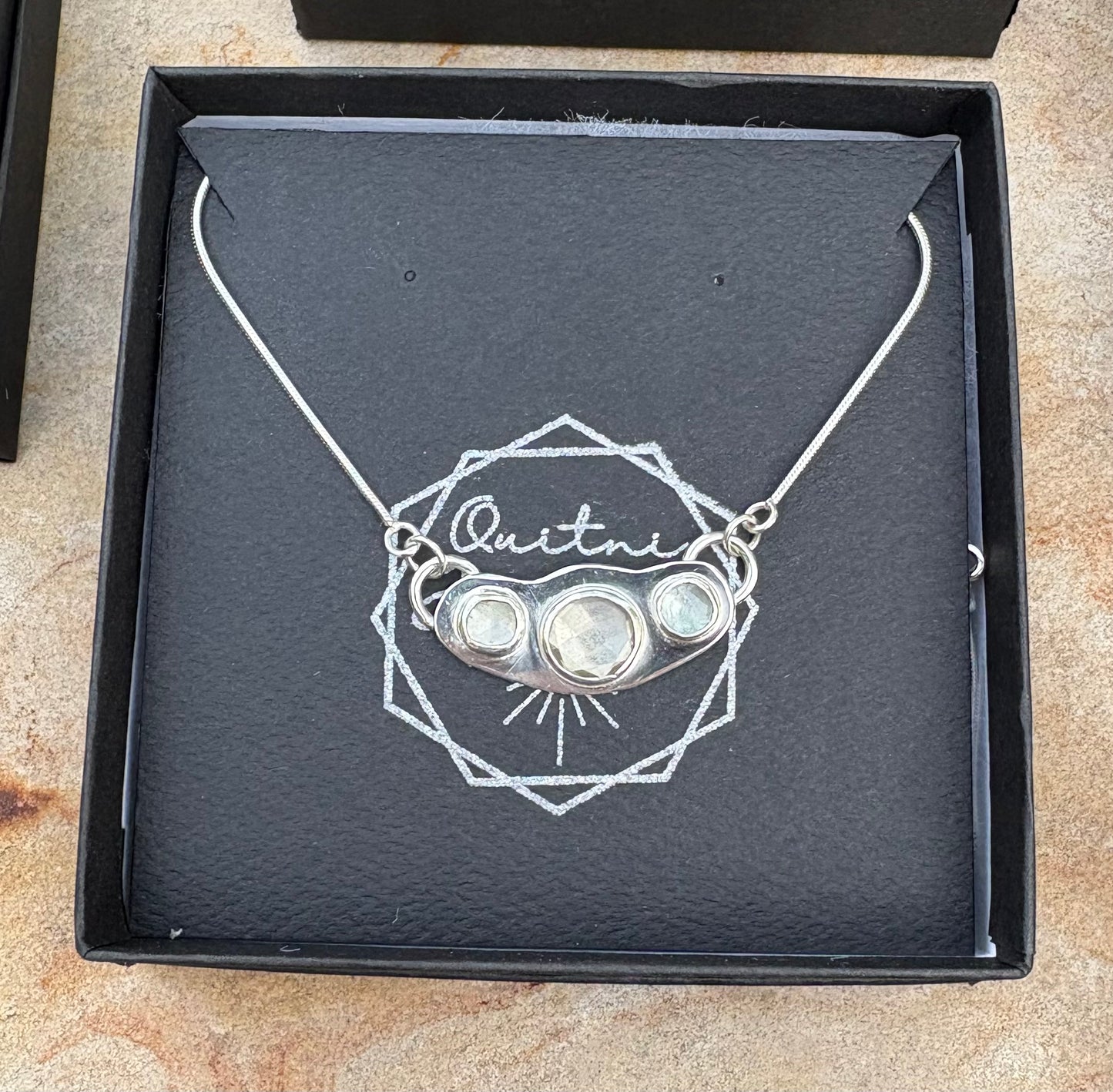 Aquamarine and Lemon Quartz Talisman Necklace (~16” Chain)