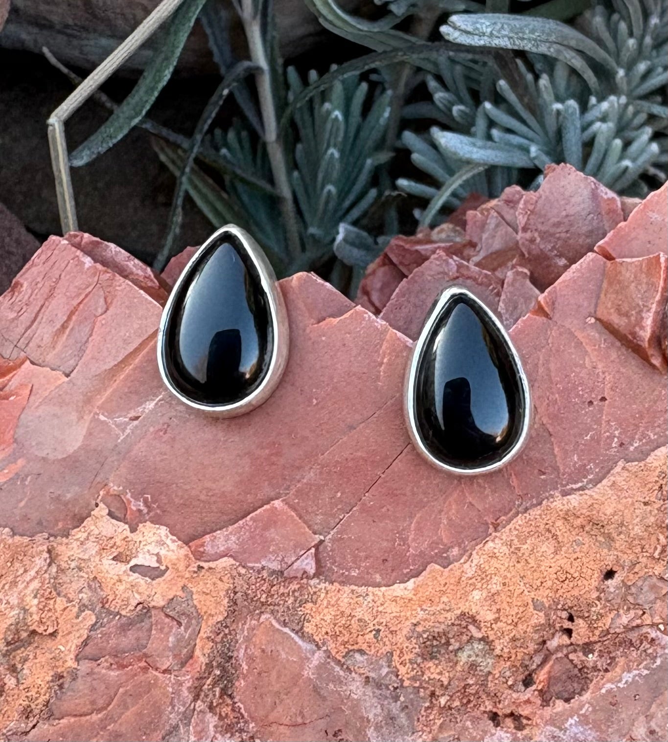 Teardrop onyx earrings