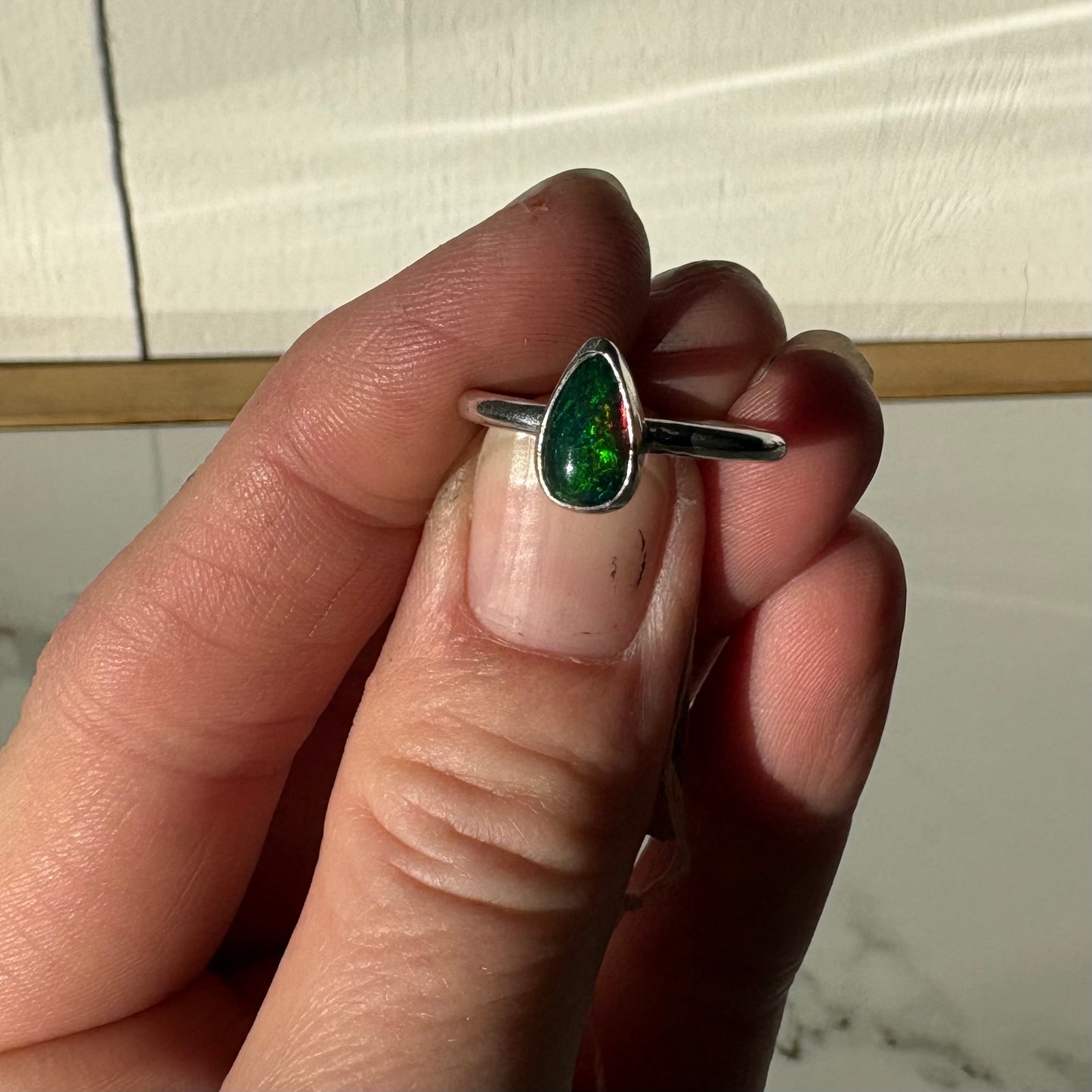Slim Teardrop Ethiopian Smoke Opal Ring (Size 6.25)
