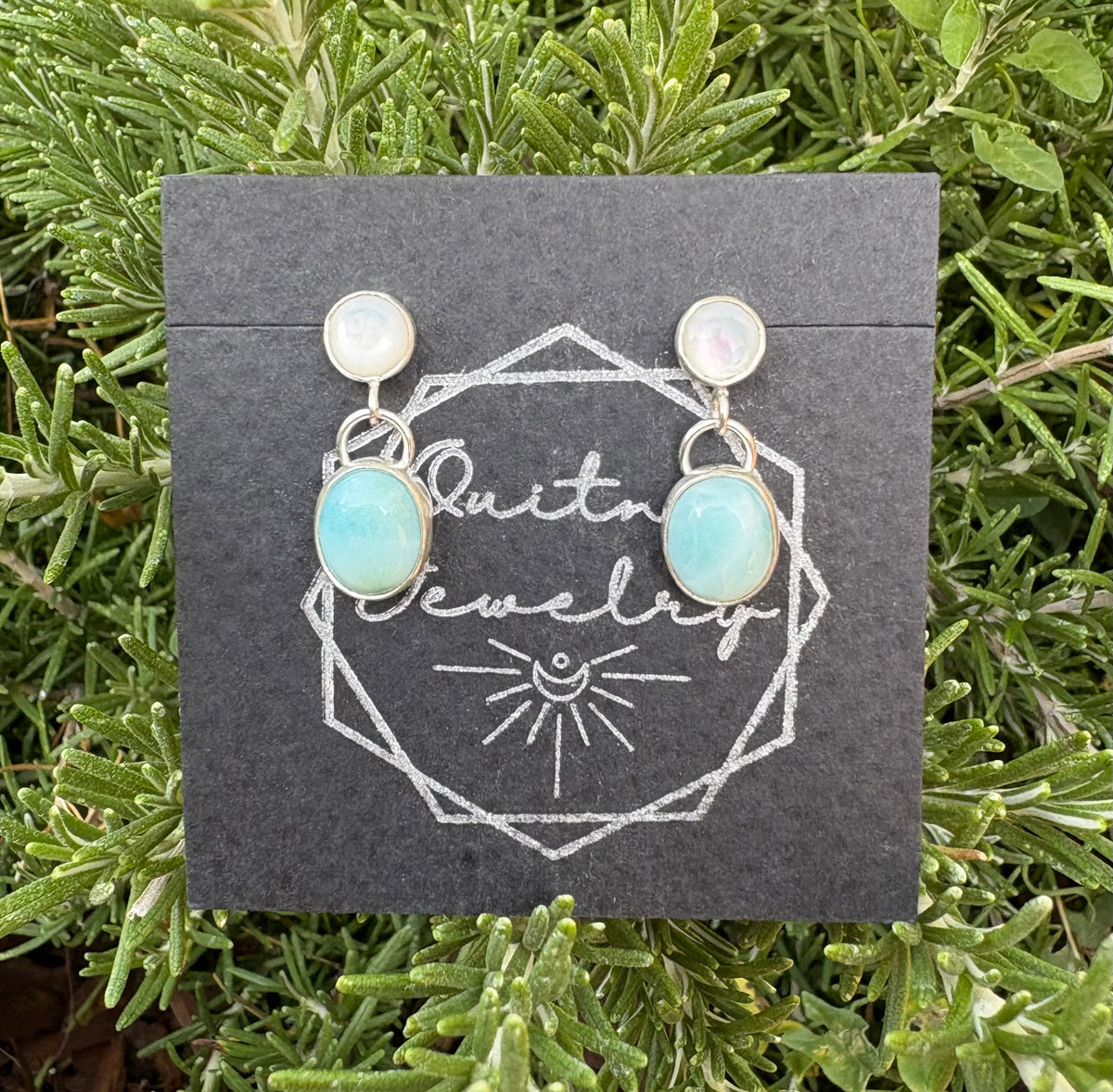 Larimar and Mother of Pearl Post Earrings