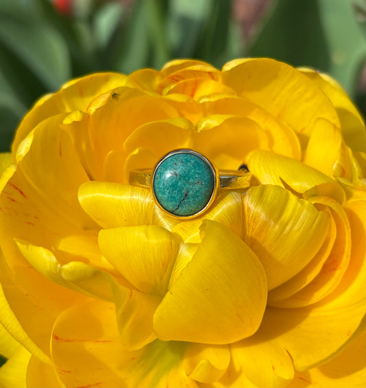 Brass and Turquoise Ring (Size 8)