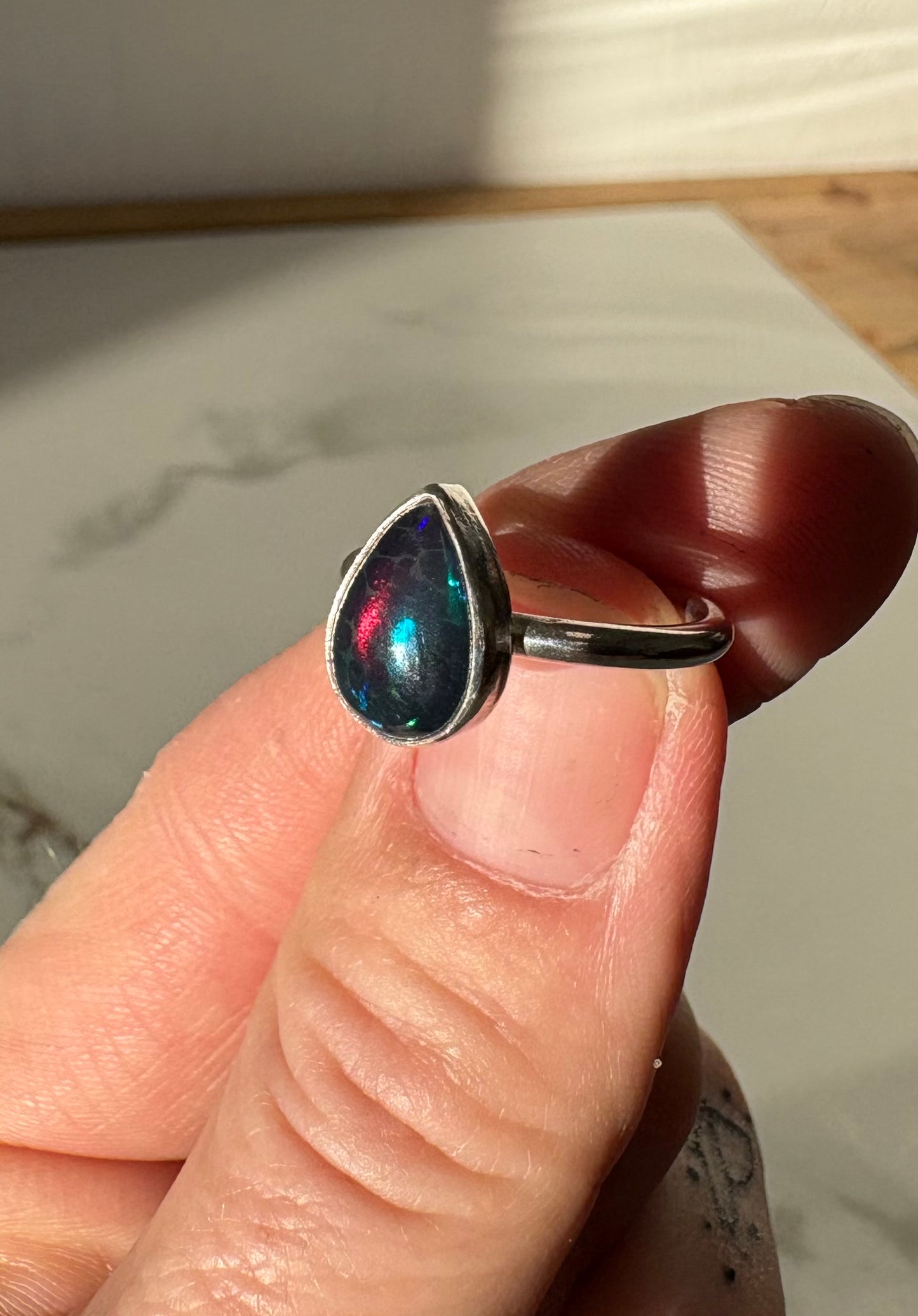 Teardrop Ethiopian Smoke Opal Ring (Size 4.75)