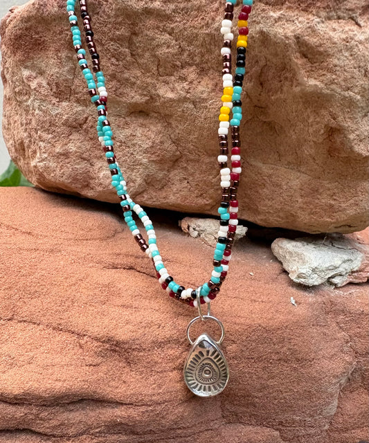 Dew Drop Stamped Beaded Necklace