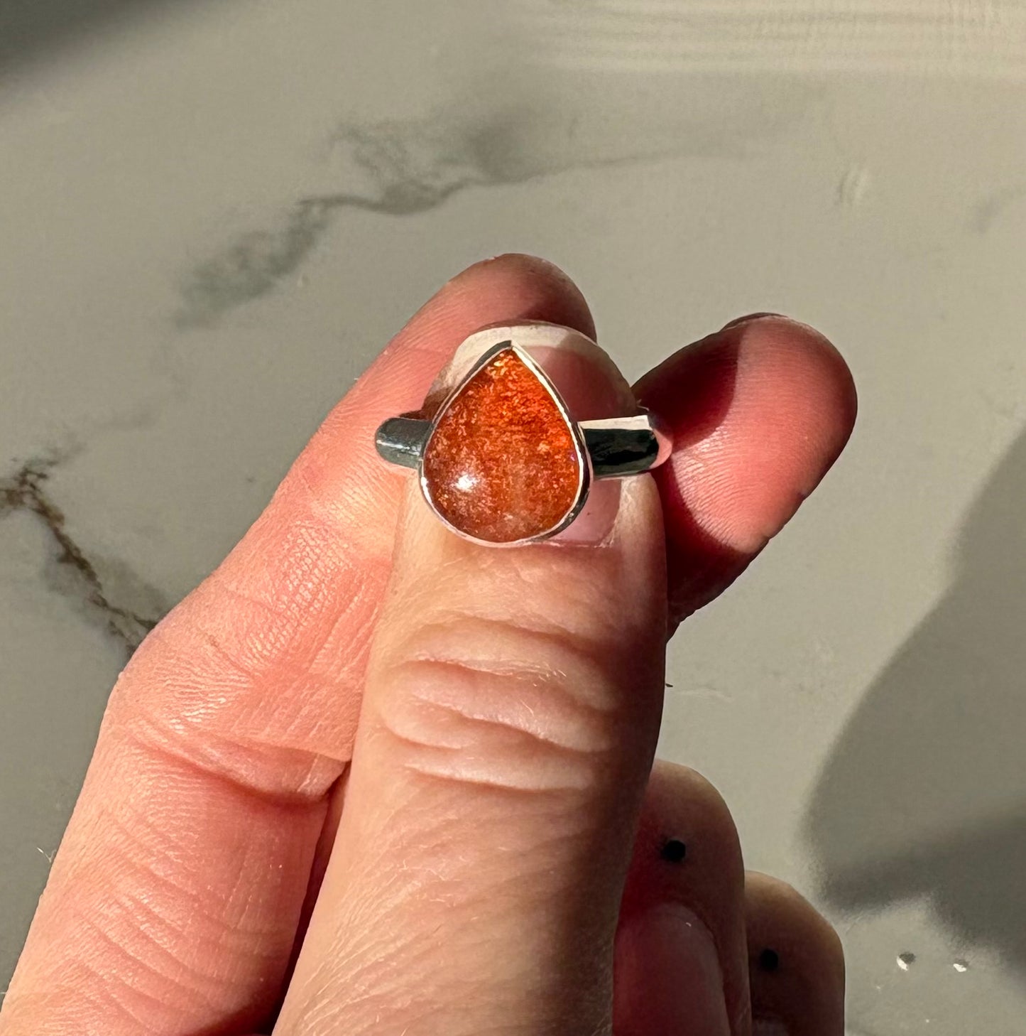Teardrop Sunstone Ring (Size 7.25)