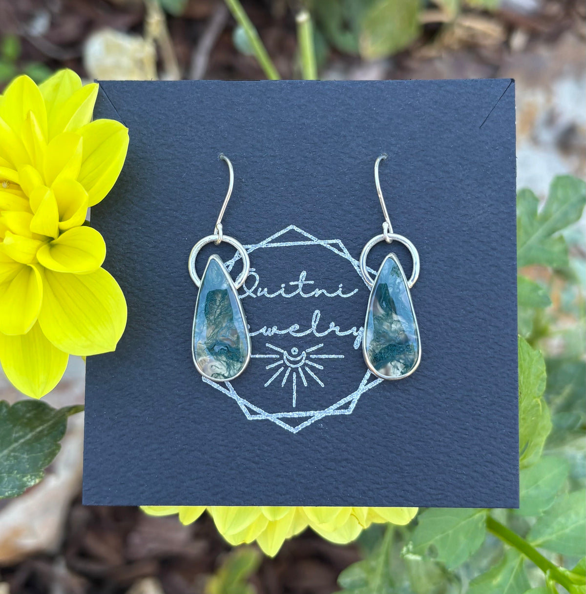 Teardrop Moss Agate Earrings