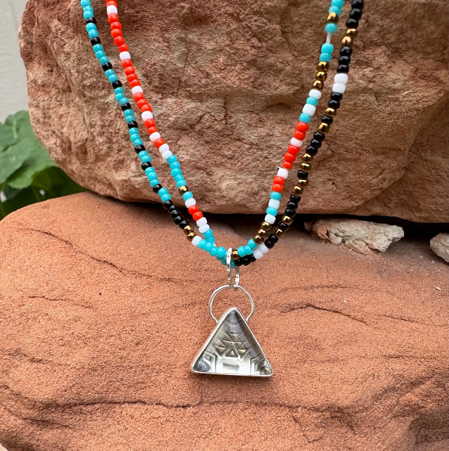 Desert Stamped, Beaded Necklace
