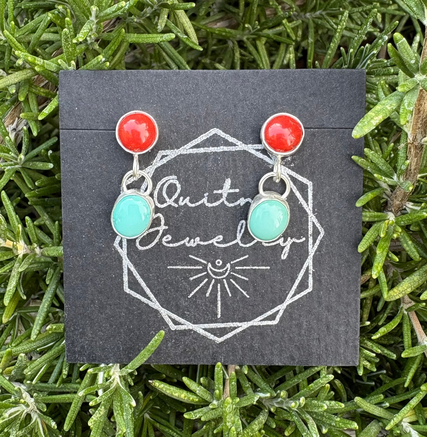 Mexican coral and turquoise drop earrings