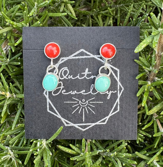 Mexican coral and turquoise drop earrings