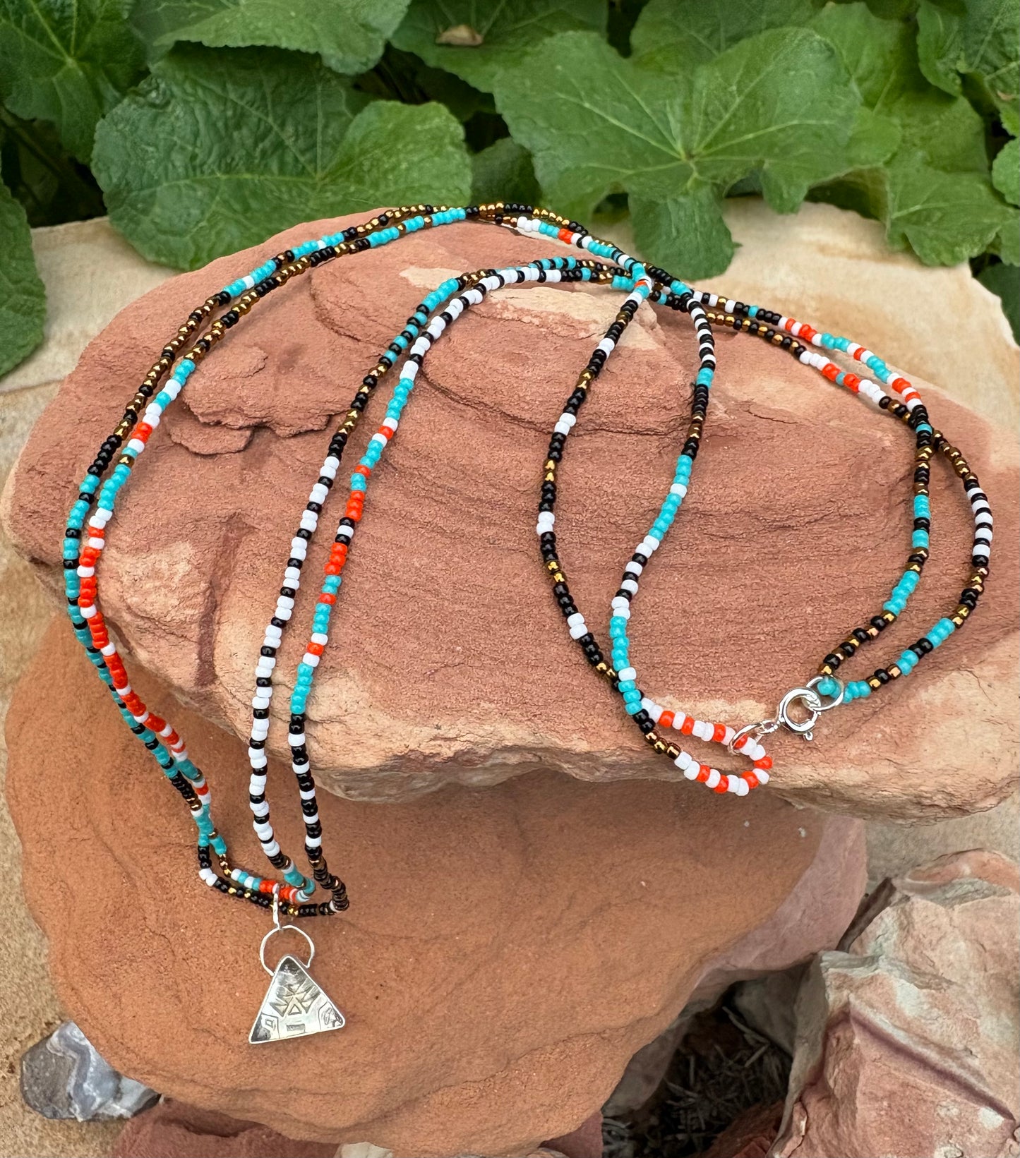 Desert Stamped, Beaded Necklace