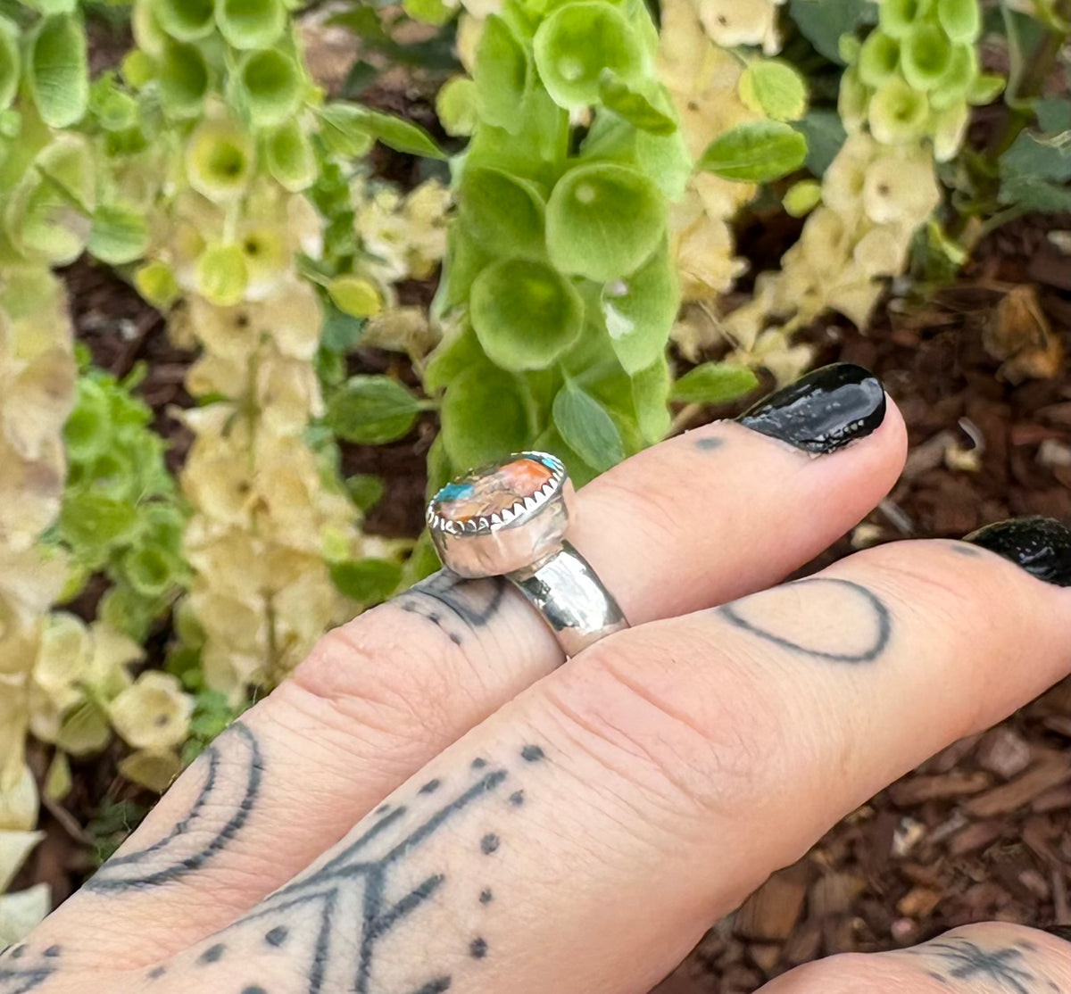 Spiny Oyster and turquoise ring (Size 4.5)