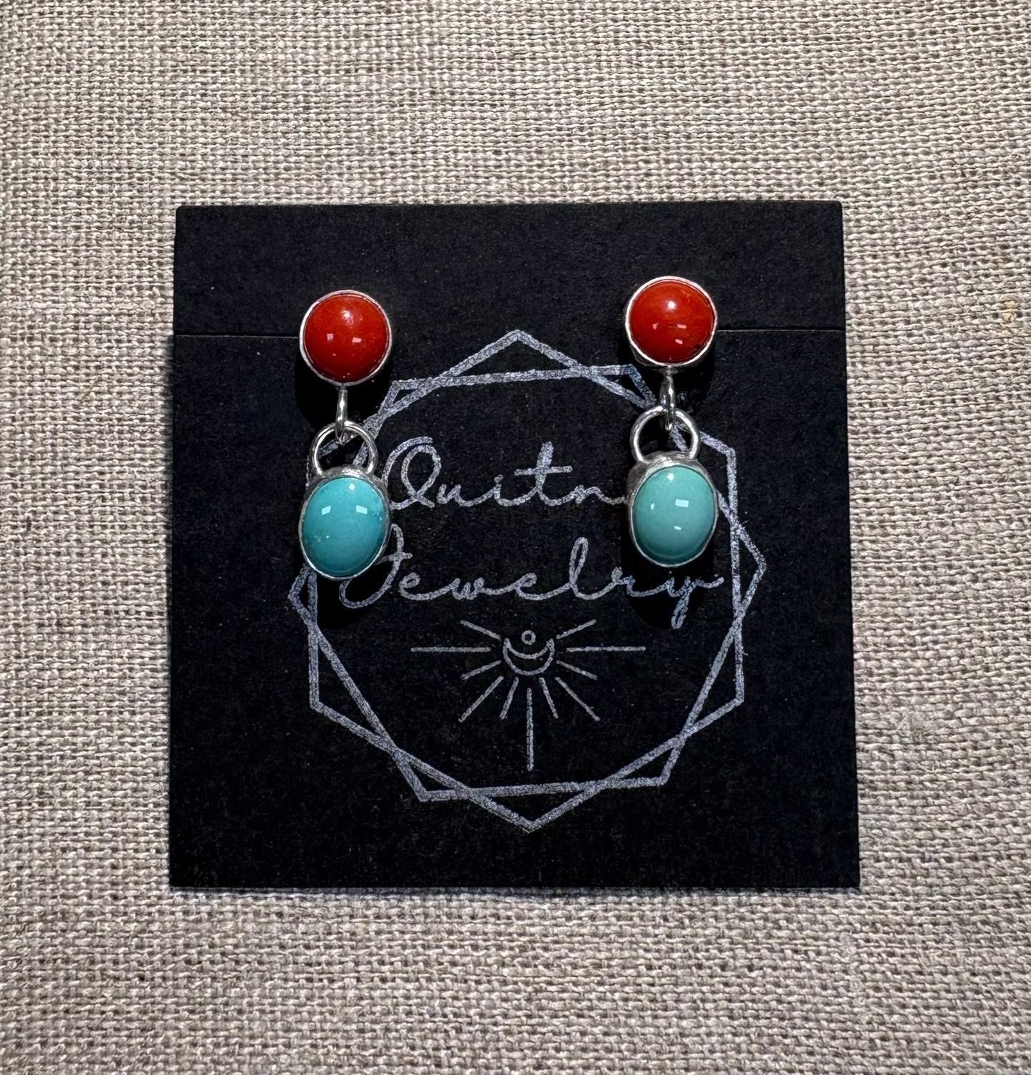 Mexican coral and turquoise drop earrings