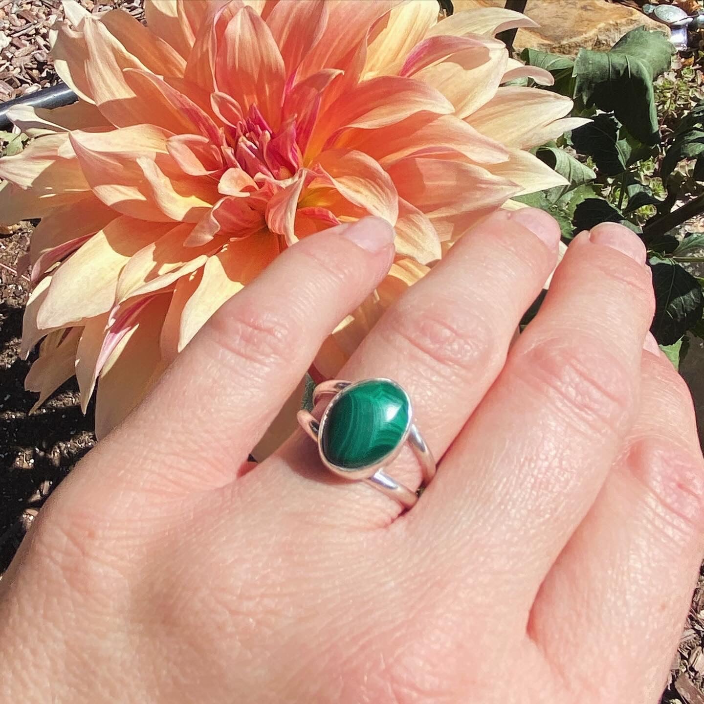 Malachite Split Band Ring (Size 8)