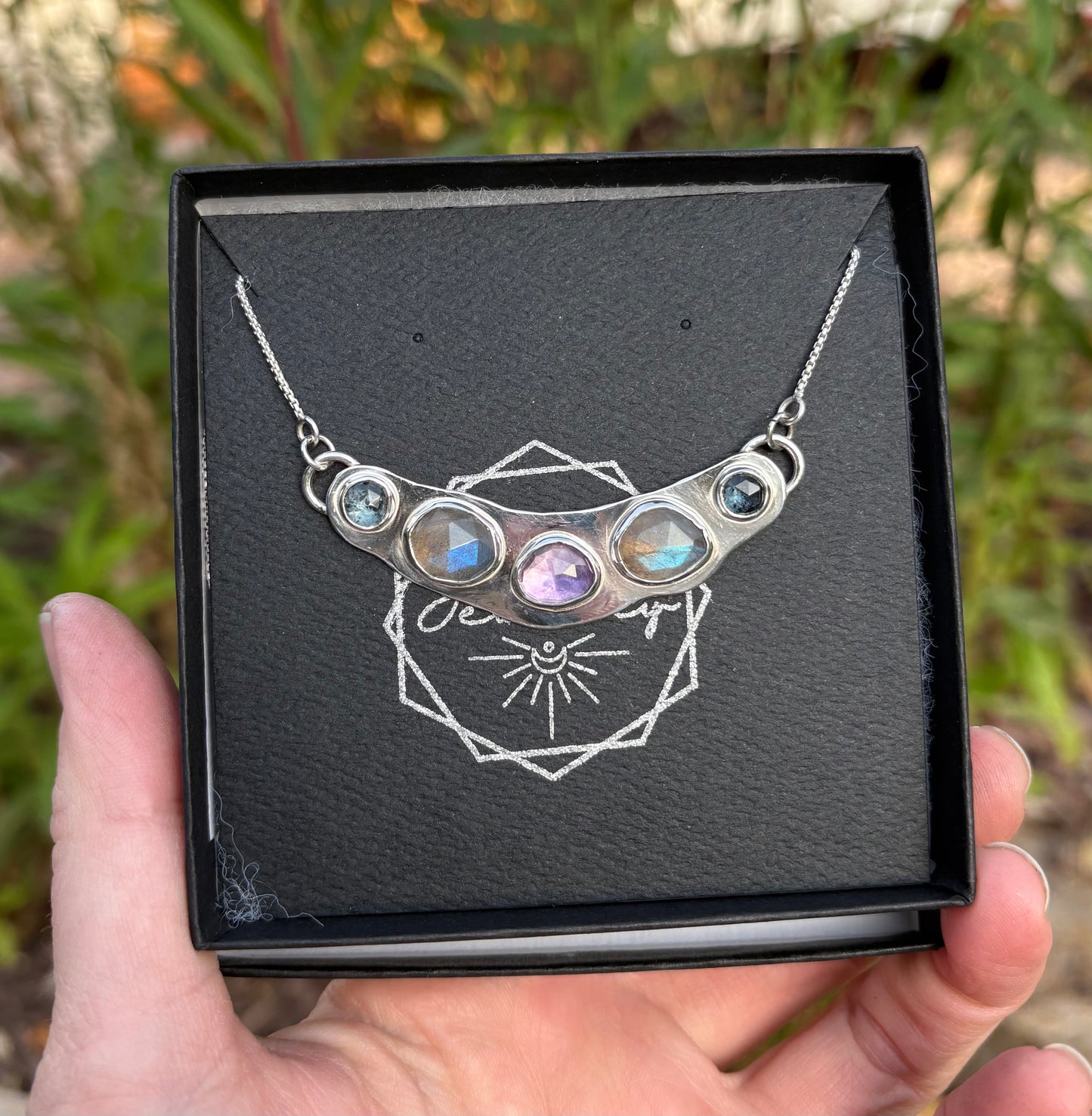 Kyanite, Labradorite, and Amethyst Talisman Necklace (~18” Chain)