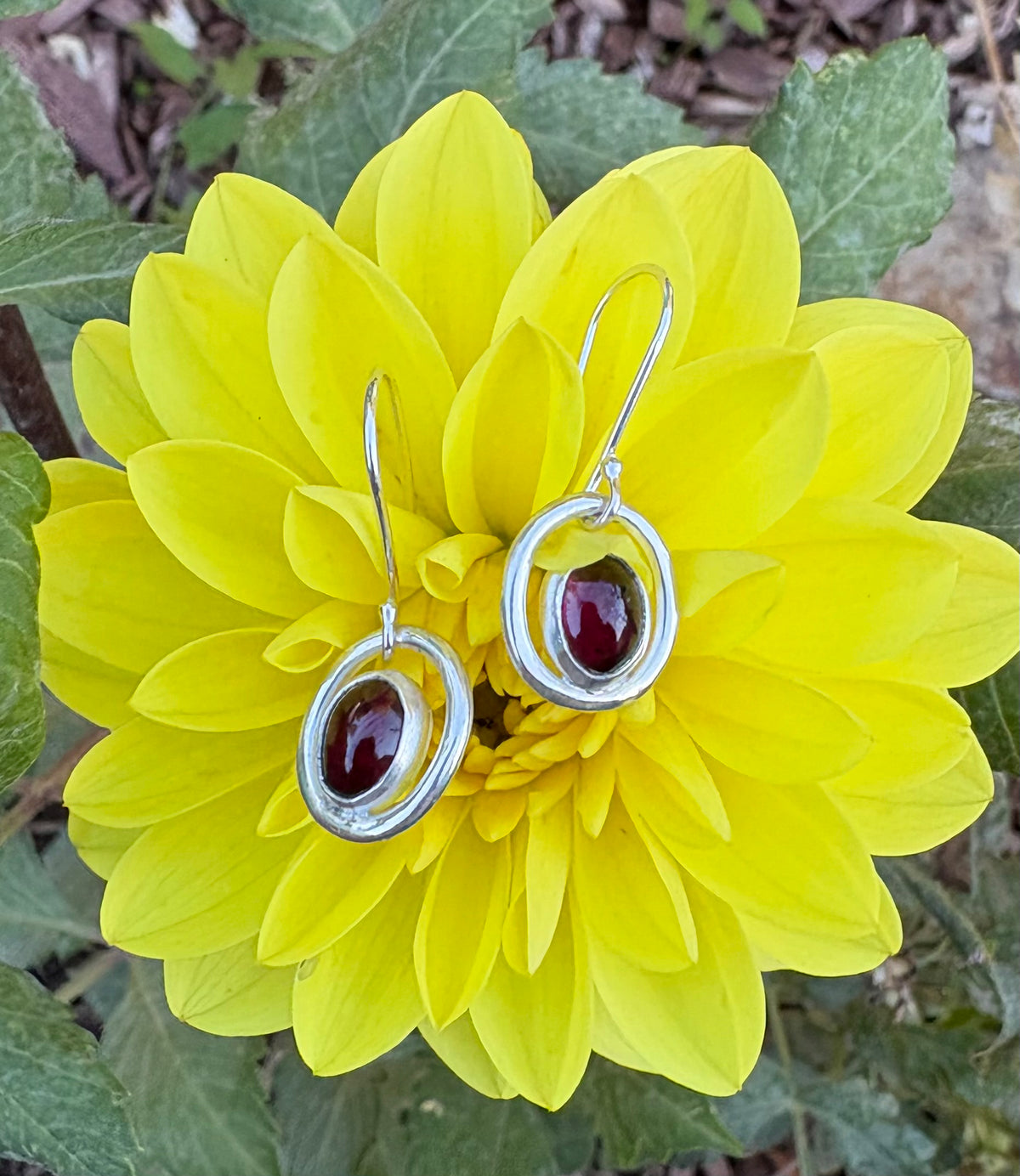 Garnet Halo Earrings