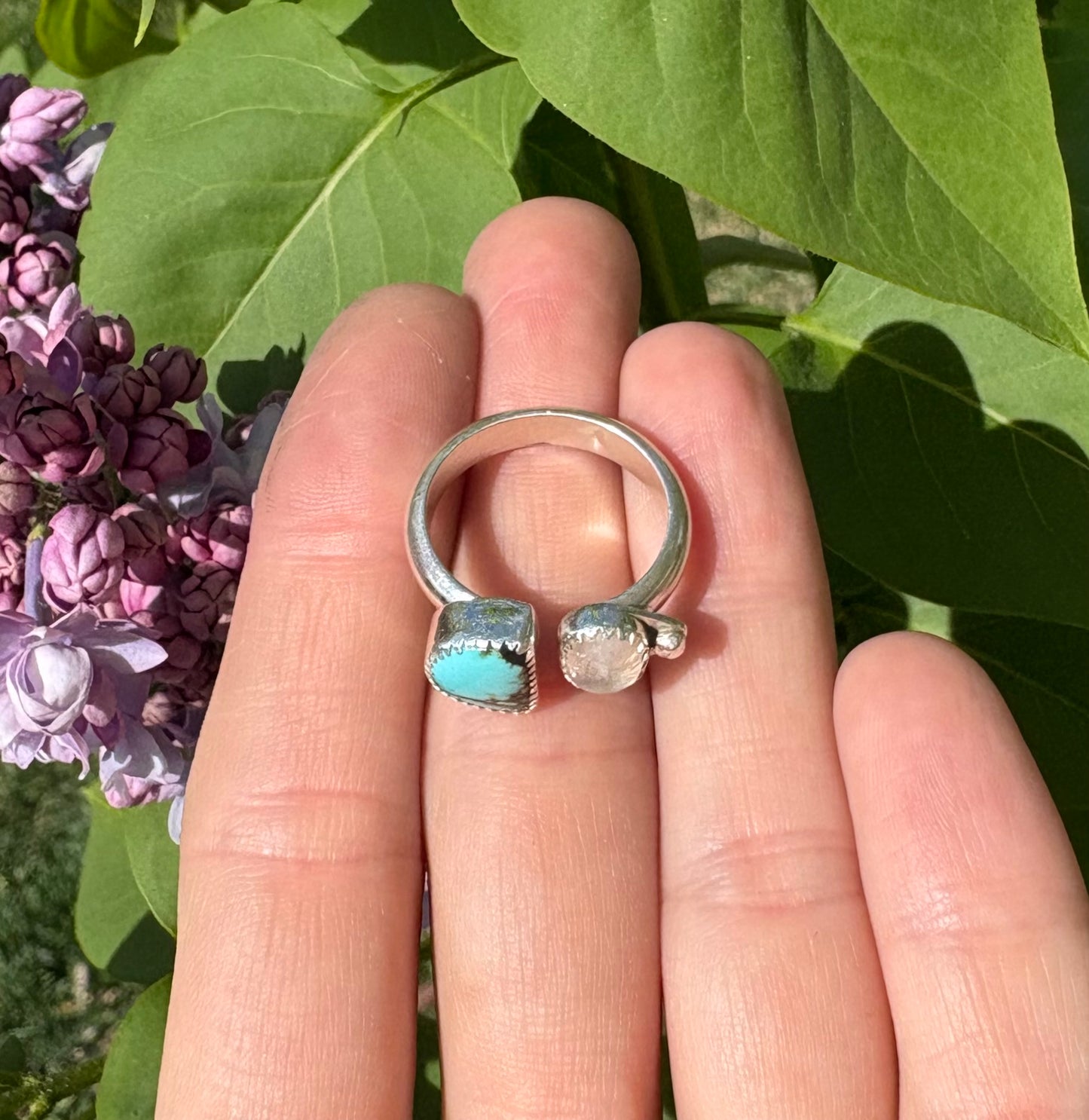 Turquoise and Moonstone Ring (Adjustable Size 7-8)