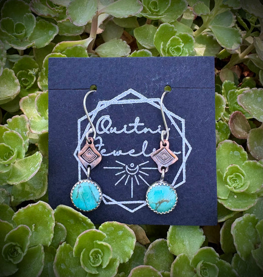 Kingman Turquoise and Stamped Copper Earrings