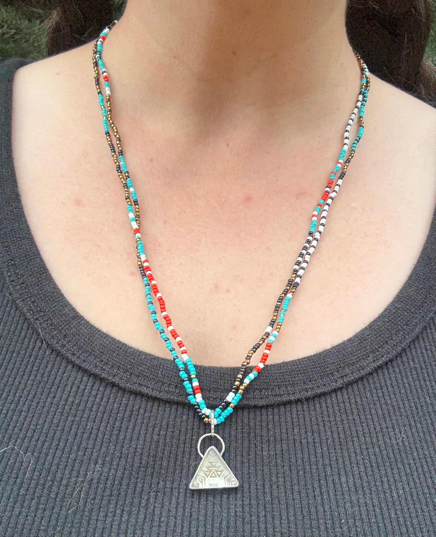 Desert Stamped, Beaded Necklace