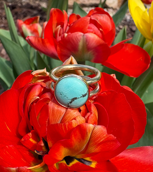 Brass and Turquoise Ring (Size 5)
