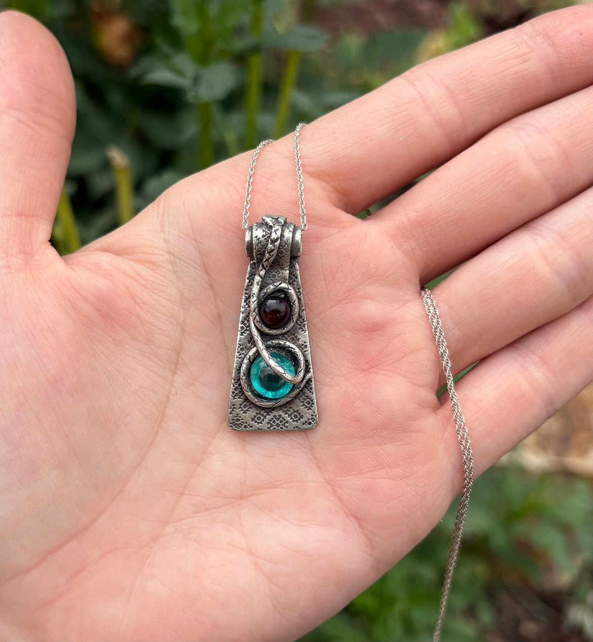 Snake silver clay necklace (18 inch chain)